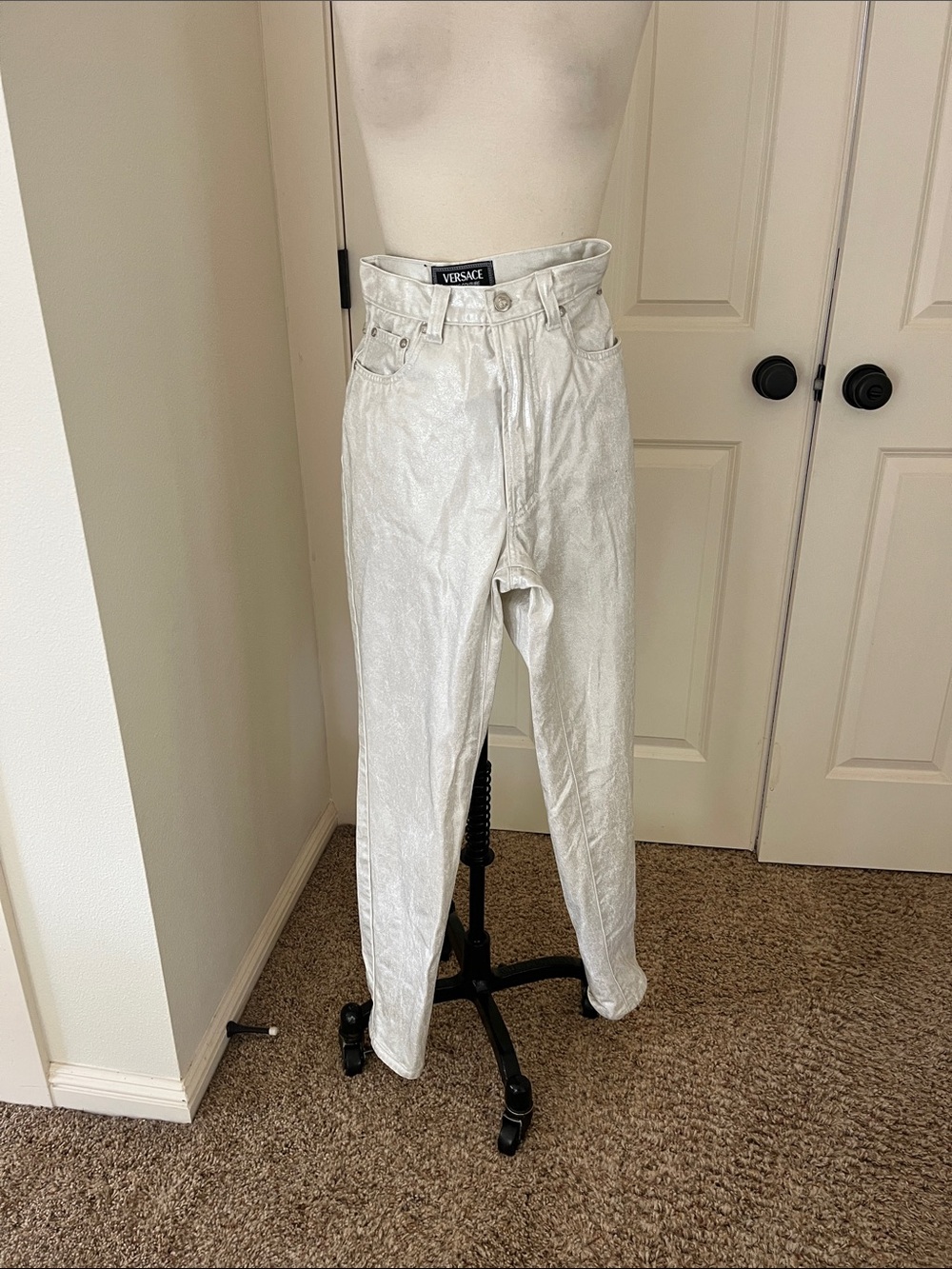 Versace Shimmery Pearl High-Rise Straight Jeans rare